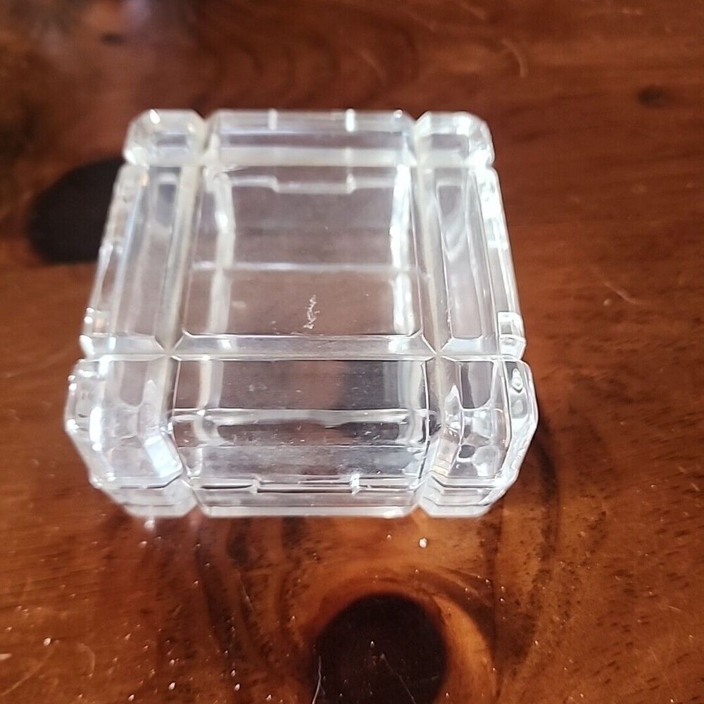 Vintage Glass Beveled Trinket Box Art Deco Clear Square Puzzle Closure R…